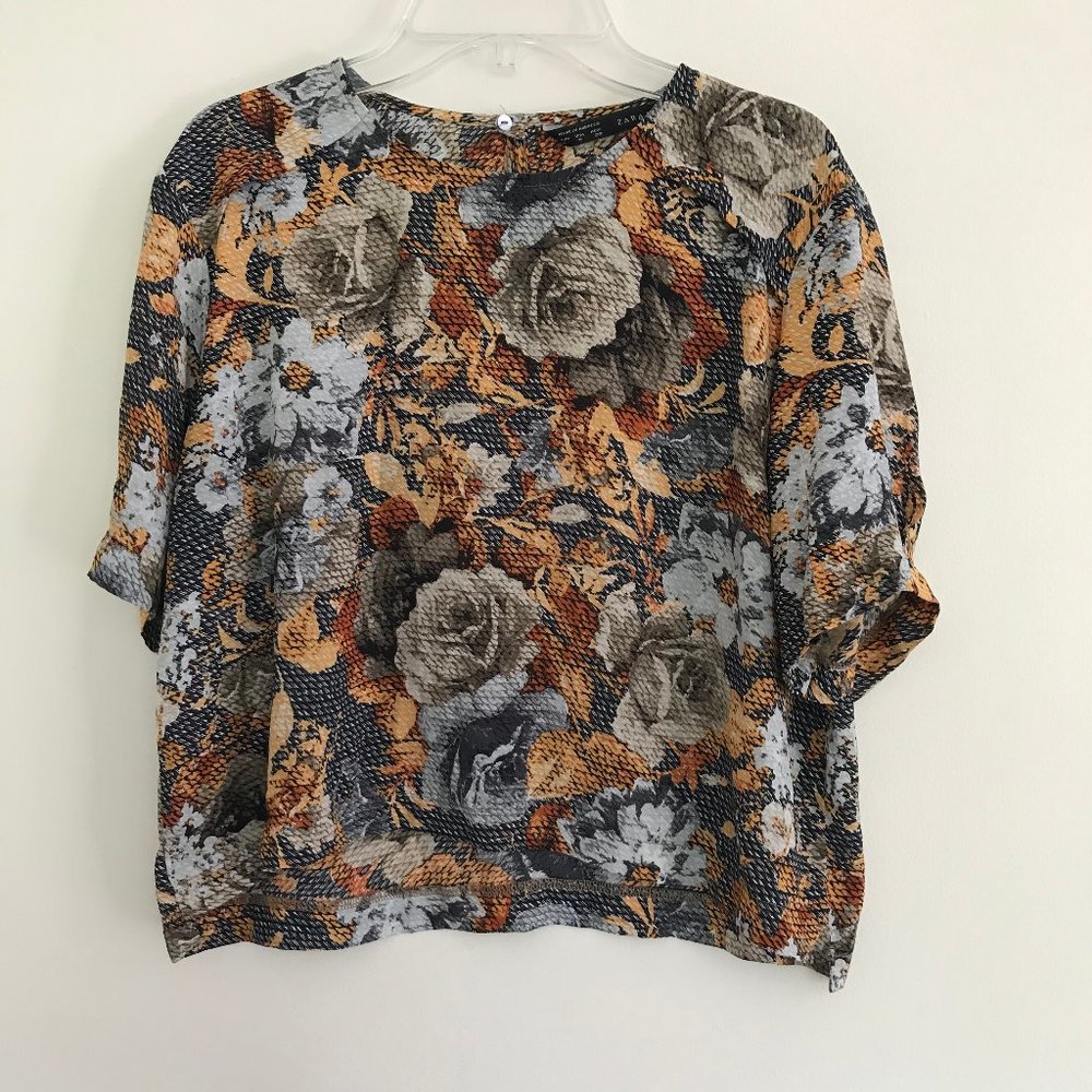 Zara Floral Blouse M CROP TOP